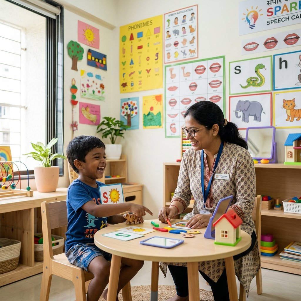 Speech therapy session at Samanwaya Clinic